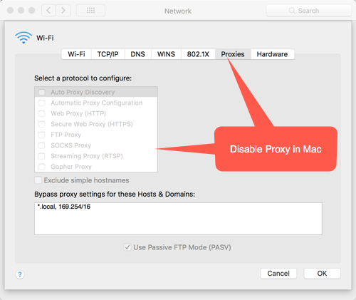 How to disable proxy on Mac