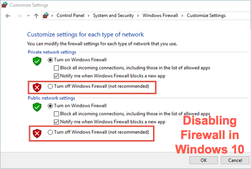 Windows 10: Disable the firewall
